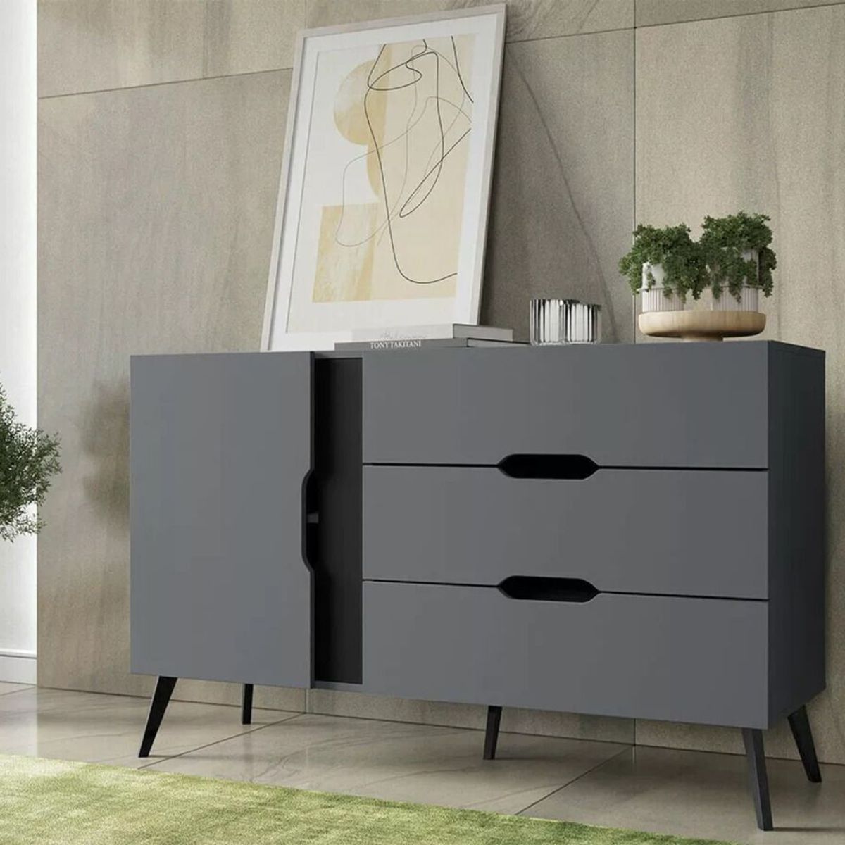 TU MESITA - Cómoda Moderna Juvenil Macabi color Gris/Negro TU MESITA