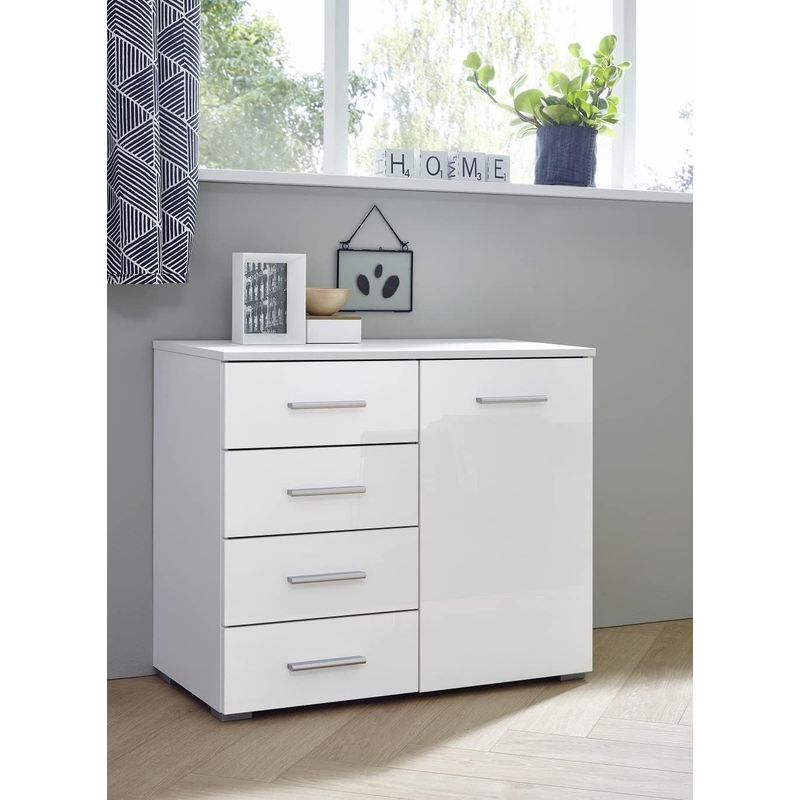 TU MESITA - Cómoda Clásica 4 cajones 1 puerta Morriset color Blanco TU MESITA