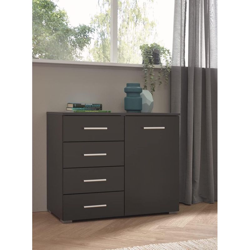 TU MESITA - Cómoda Clásica 4 cajones 1 puerta Morriset color Negro TU MESITA