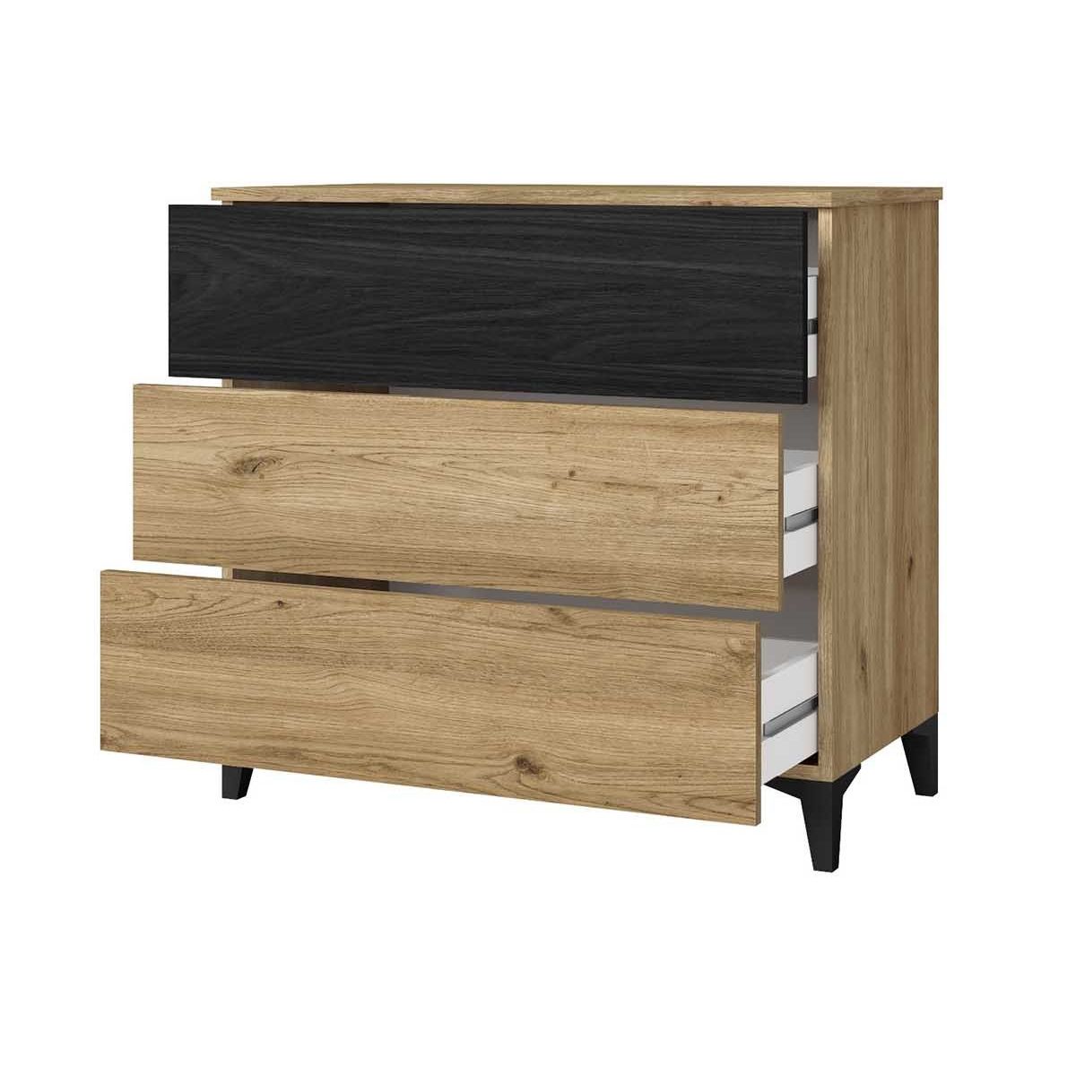 TU MESITA - Cómoda nórdica 3 cajones Beatriz color Duna/Negro TU MESITA