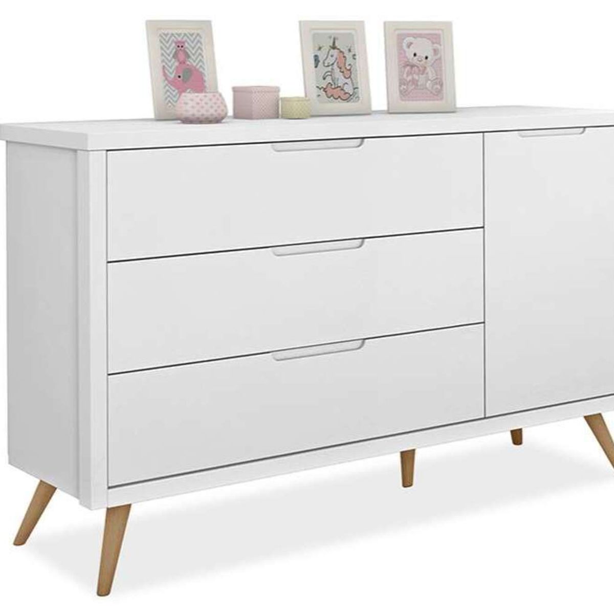 TU MESITA - Cómoda Elegante 3 cajones 1 puerta Begonia color Blanco TU MESITA