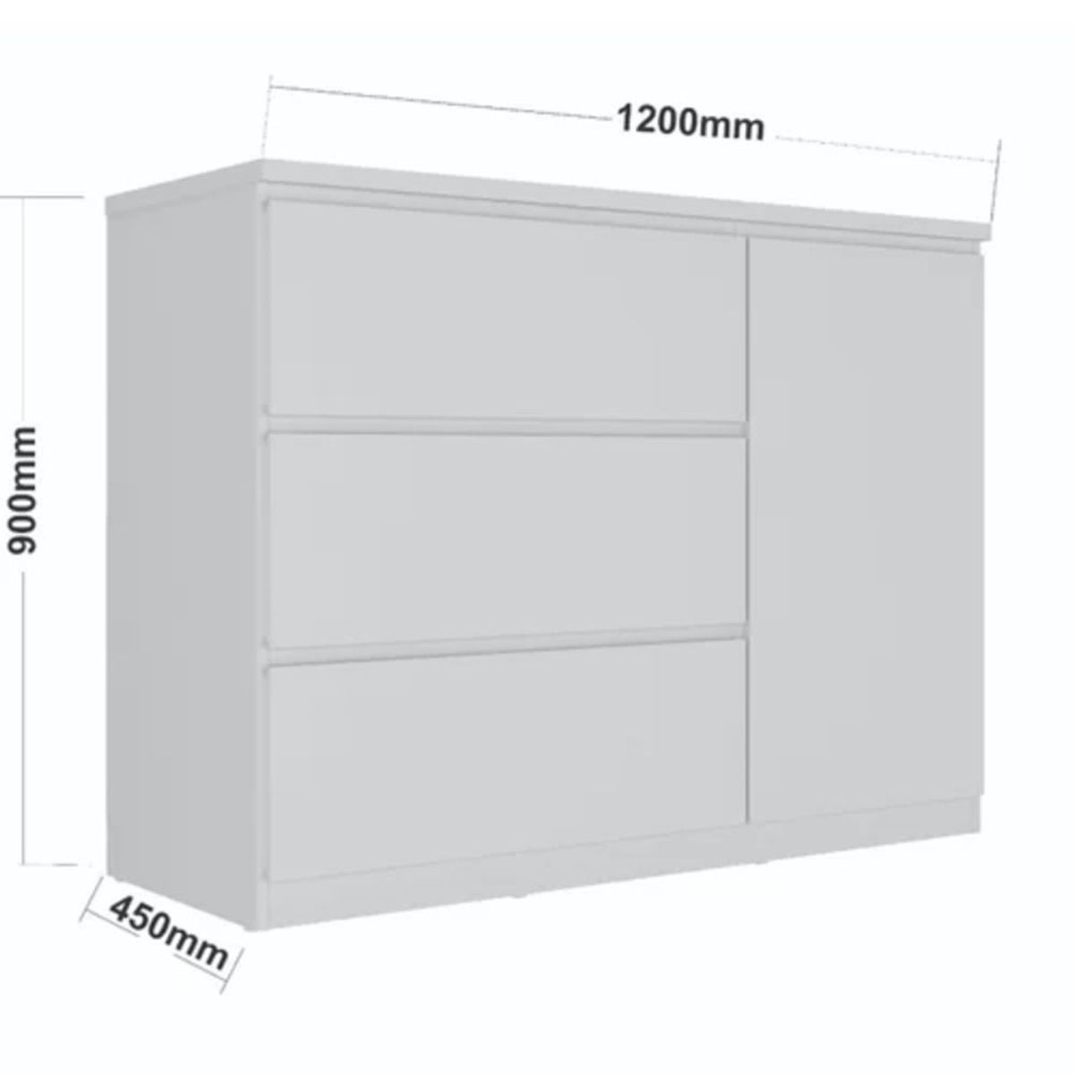 TU MESITA - Cómoda clásica 3 cajones 1 puerta Farrell color Blanco TU MESITA