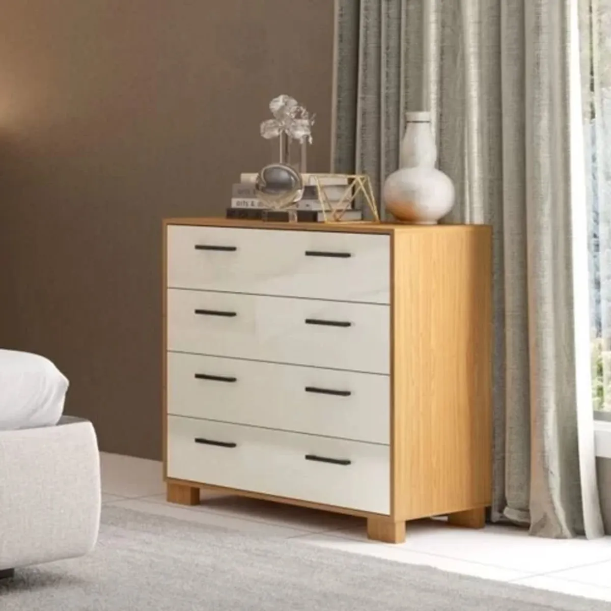 TU MESITA - Cómoda funcional 4 cajones Ibai color Blanco/Haya TU MESITA