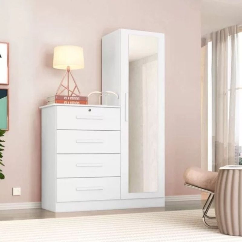 TU MESITA - Cómoda con espejo mas 4 cajones Bako Color Blanco  TU MESITA