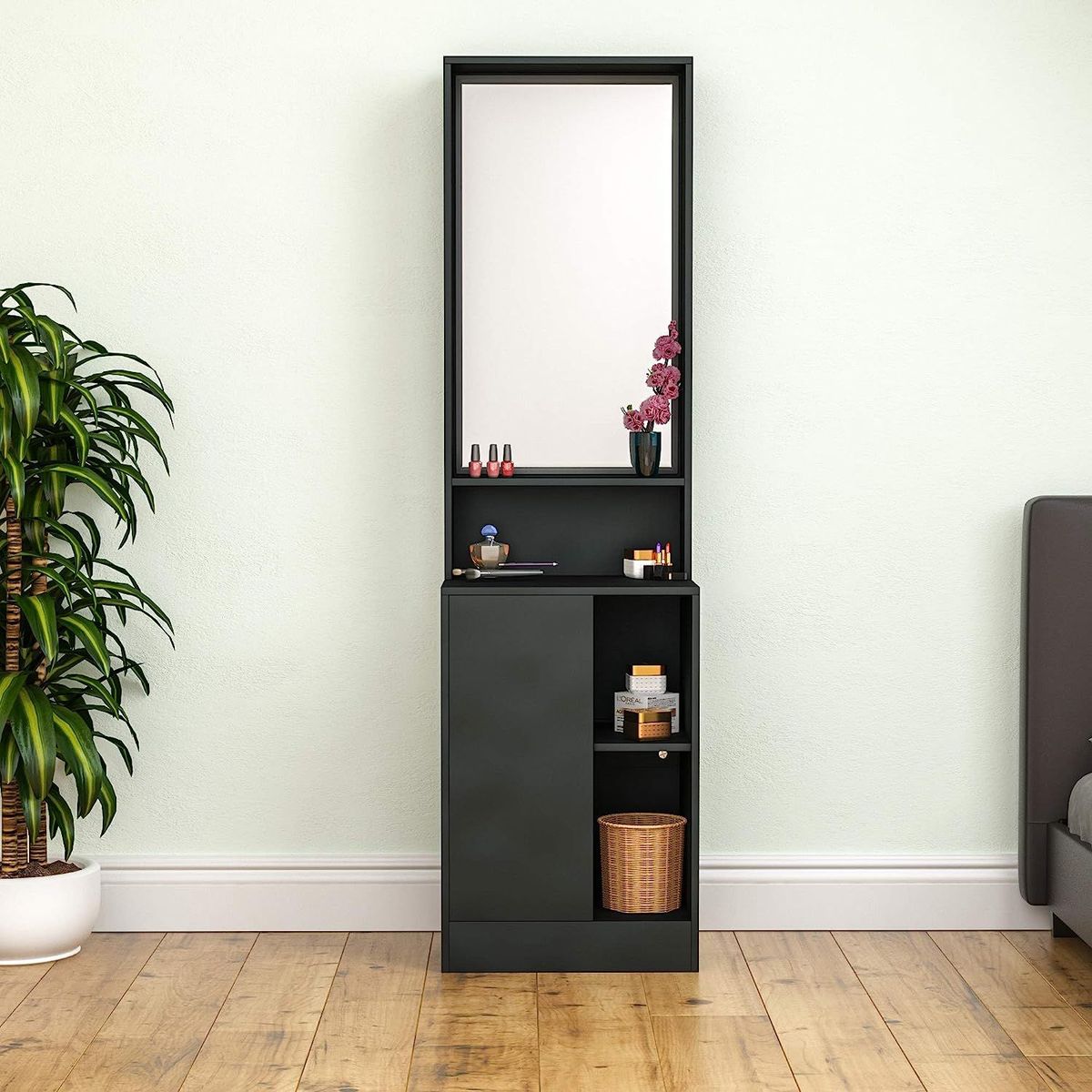 TU MESITA - Moderno Tocador 1 puerta + espejo Roxy color Negro TU MESITA