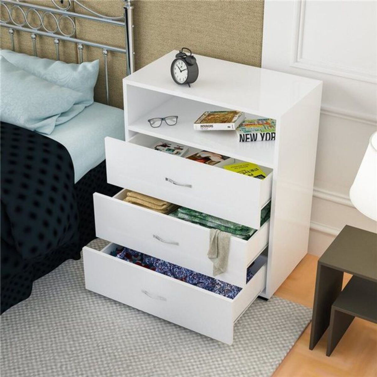 TU MESITA - Práctica Cómoda 3 cajones Murcia Color Blanco TU MESITA