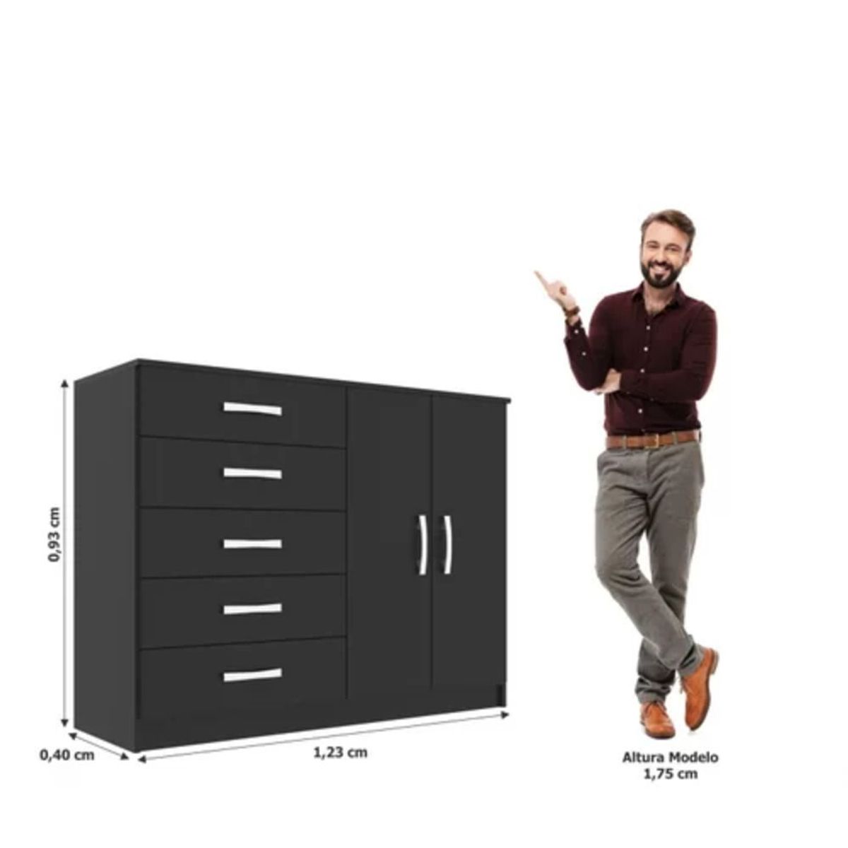 TU MESITA - Cómoda clásica 5 cajones 2 puertas Atlas color Negro TU MESITA
