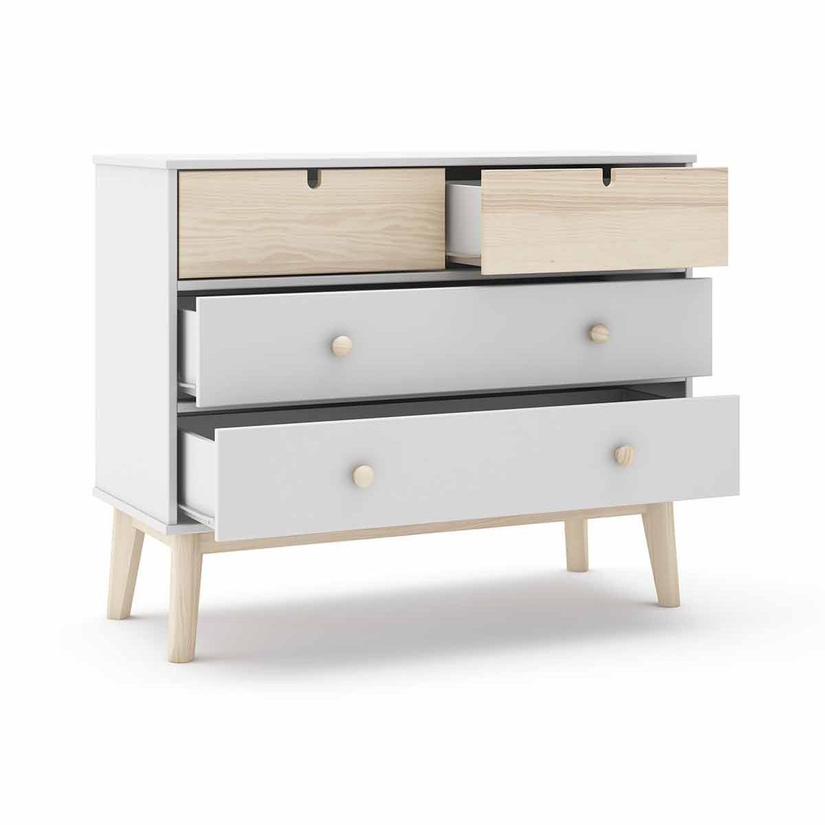 TU MESITA - Cómoda Moderna 4 cajones Athala color Blanco/Haya TU MESITA