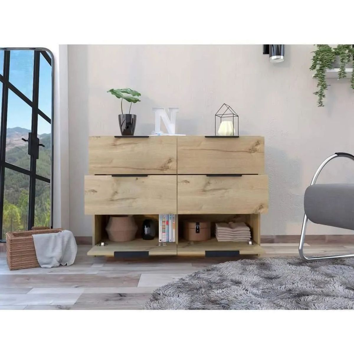 TU MESITA - Cómoda Clásica 4 cajones 2 puertas Amelia color Duna TU MESITA