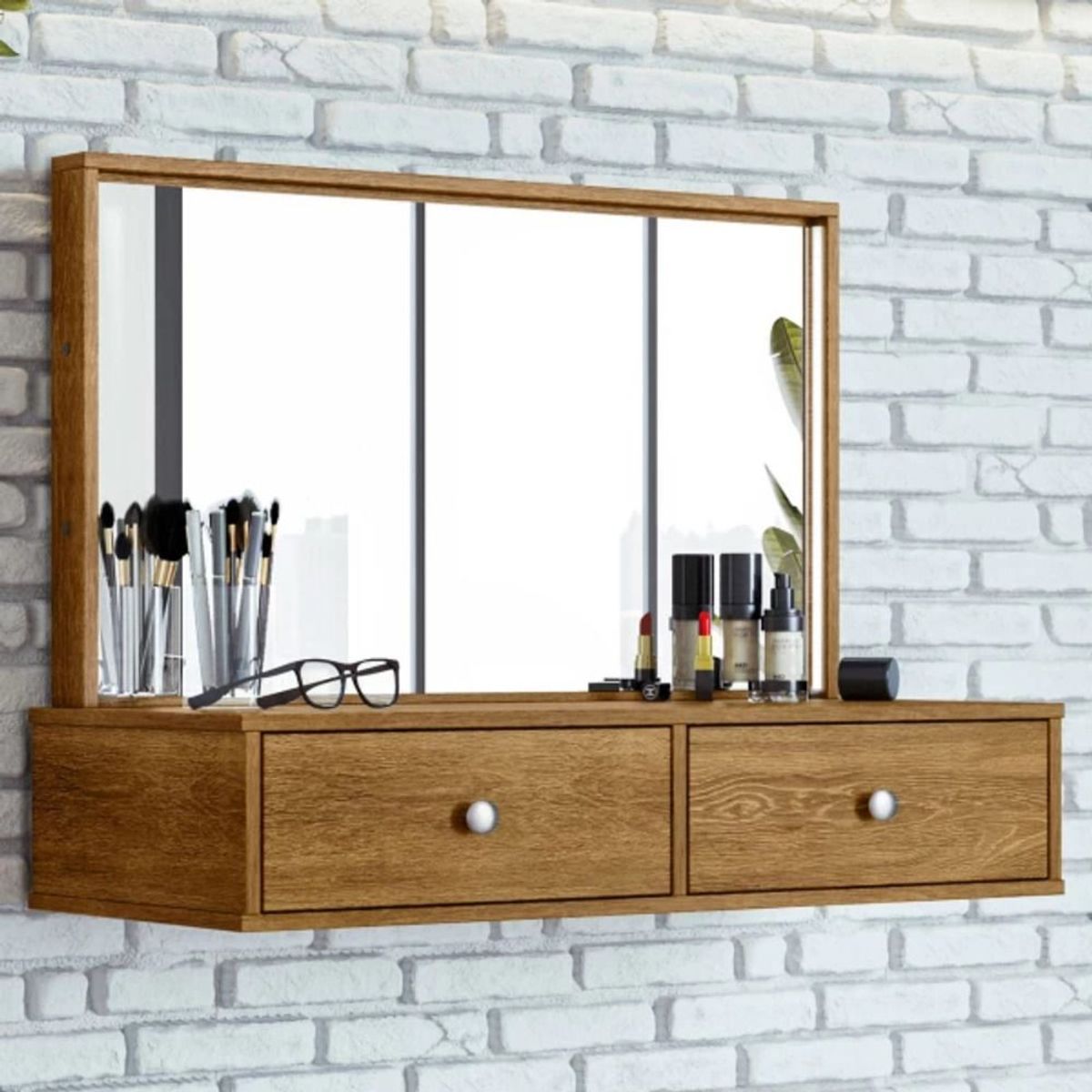 TU MESITA - Tocador flotante 2 cajones + espejo Arsenal color Duna TU MESITA