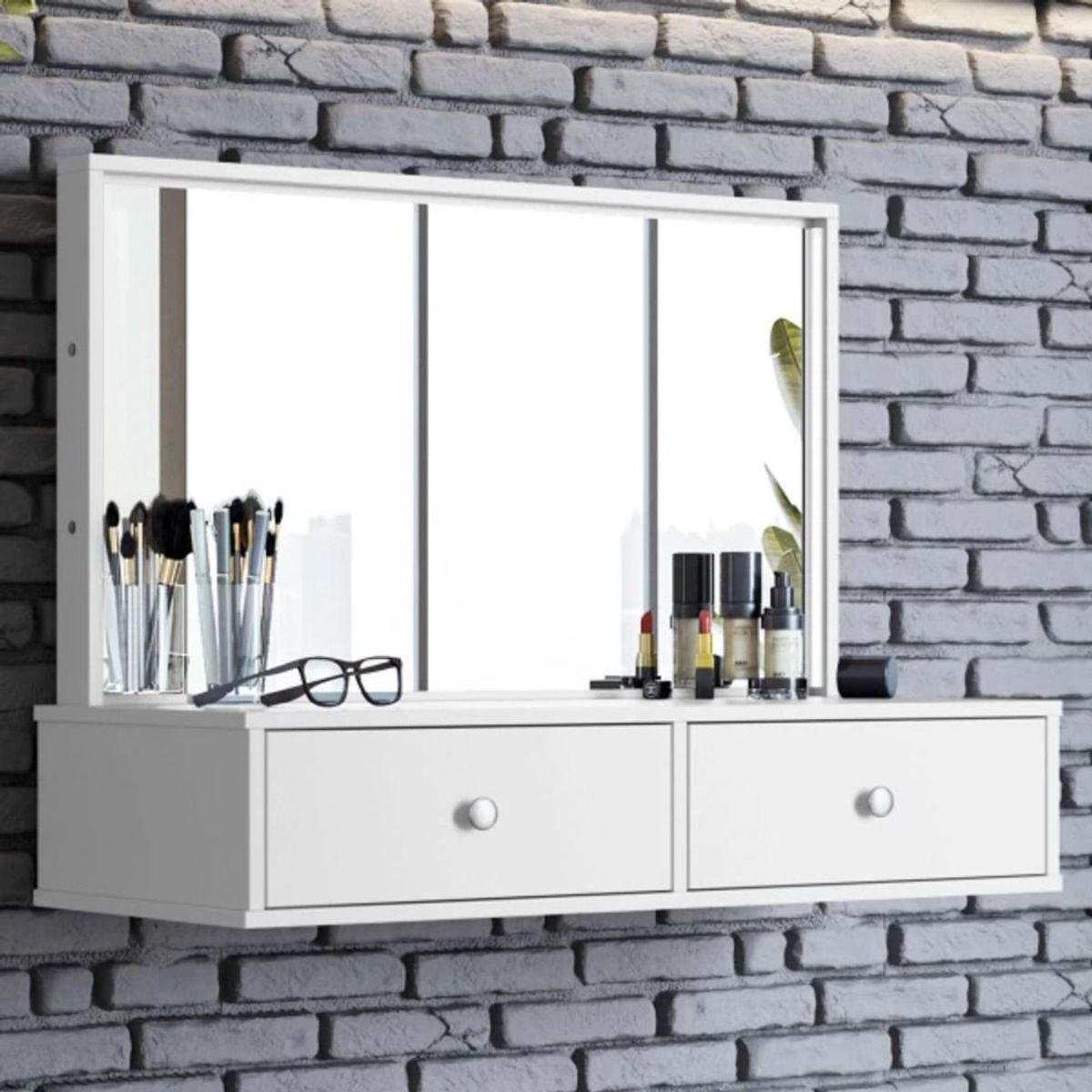 TU MESITA - Tocador flotante 2 cajones + espejo Arsenal color Blanco TU MESITA