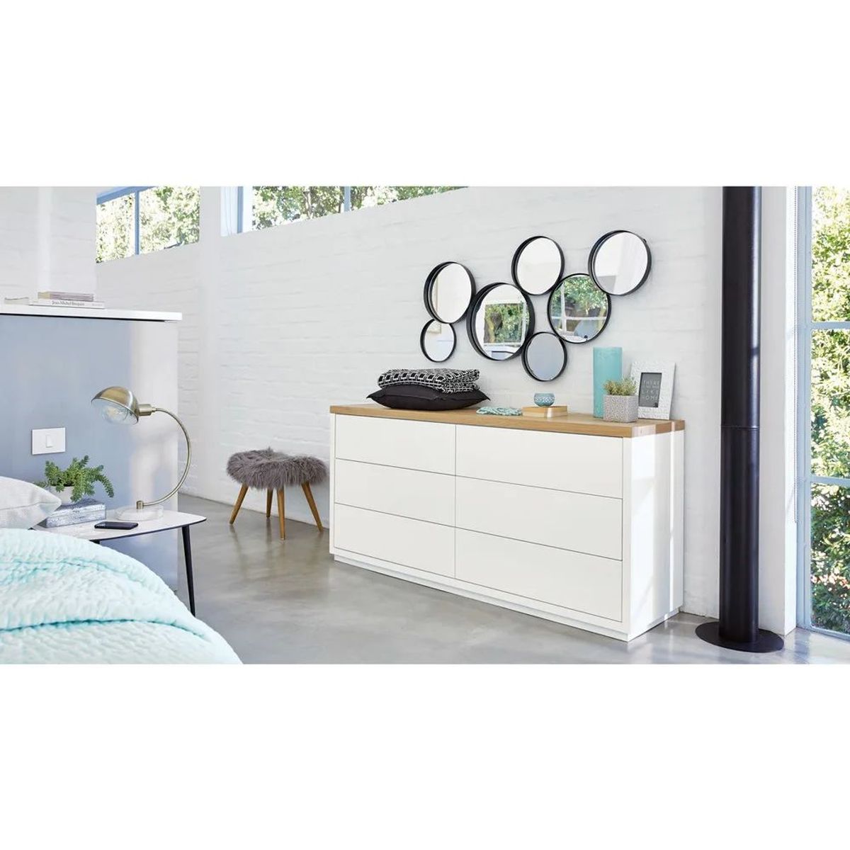 TU MESITA - Cómoda clásica 6 cajones Fabiana color Blanco/Marrón TU MESITA