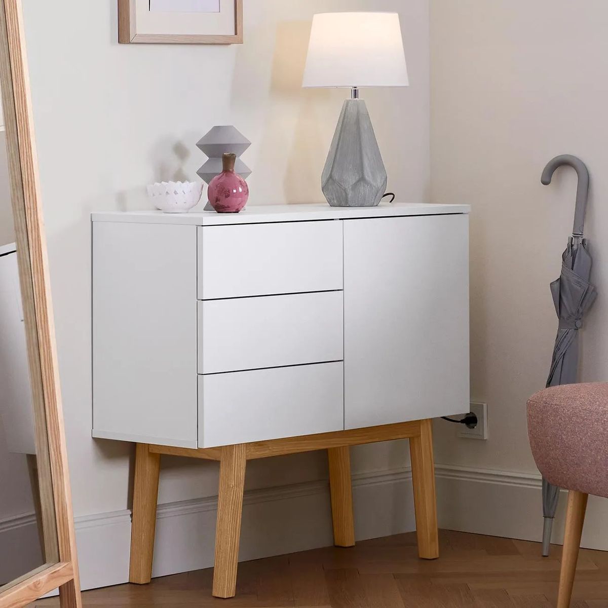 TU MESITA - Cómoda multiusos 3 cajones 1 puerta Portman color Blanco TU MESITA