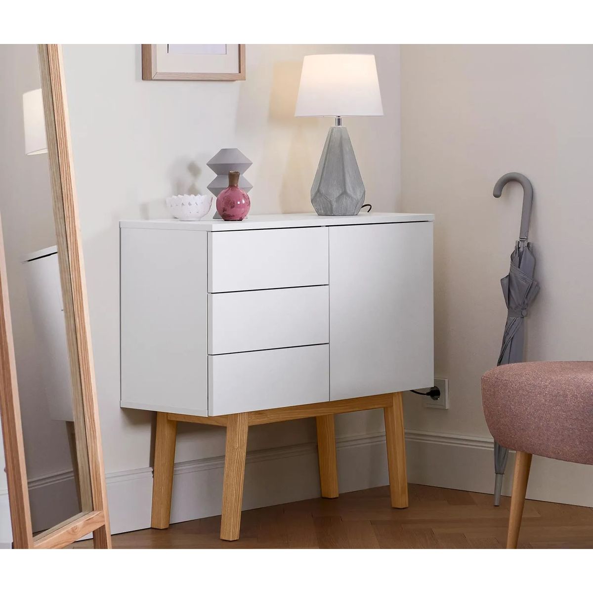 TU MESITA - Cómoda multiusos 3 cajones 1 puerta Portman color Blanco TU MESITA