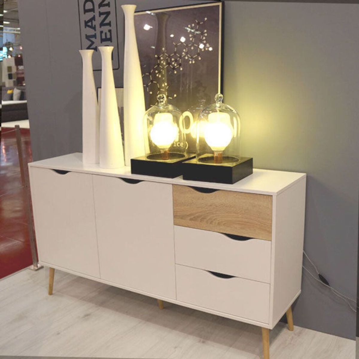 TU MESITA - Cómoda Larga Matilde 2 puertas 3 cajones TU MESITA color Blanco/Duna