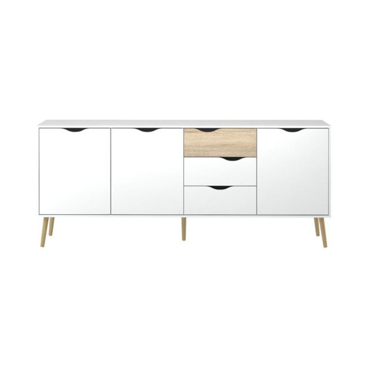 TU MESITA - Cómoda Larga Matilde 3 cajones 3 puertas TU MESITA color Blanco/Duna