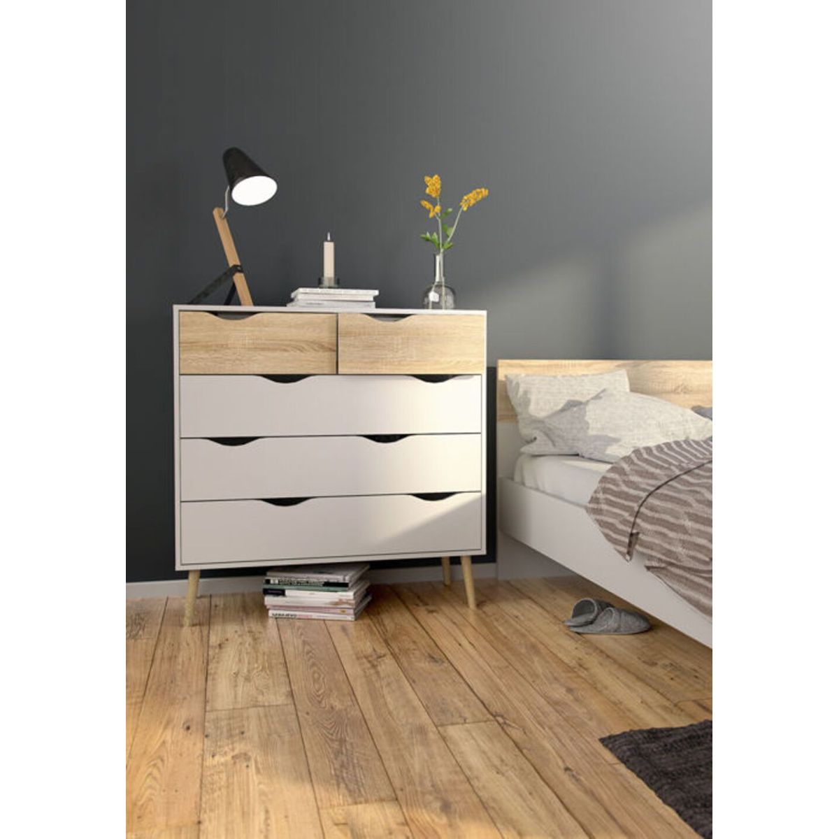 TU MESITA - Cómoda Clásica Matilde 5 cajones color Blanco/Duna TU MESITA