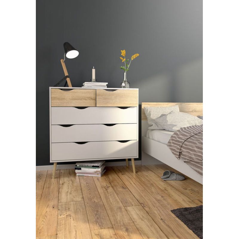 TU MESITA - Cómoda Clásica Matilde 5 cajones color Blanco/Duna TU MESITA