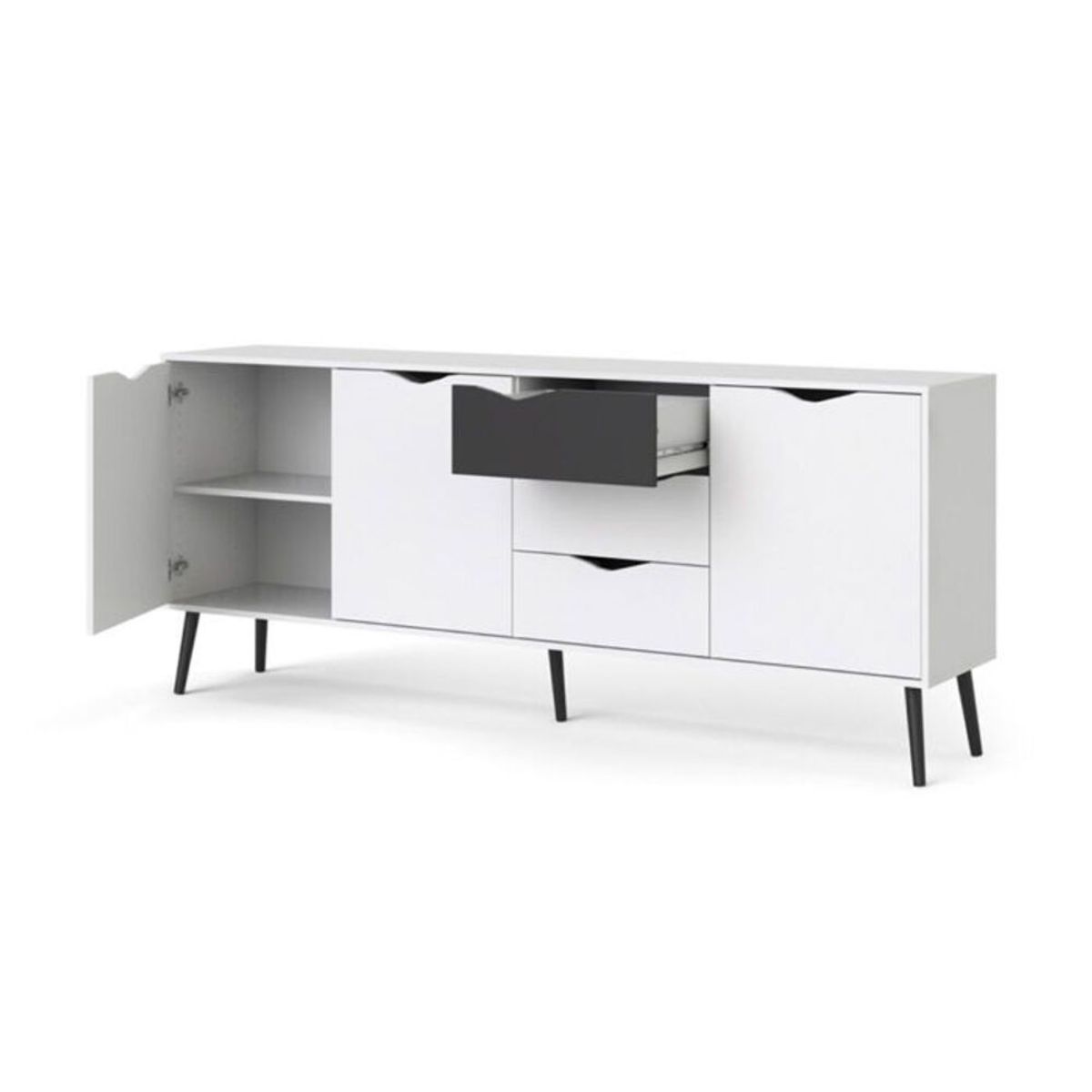 TU MESITA - Cómoda Larga Matilde 3 cajones 3 puertas TU MESITA color Blanco/Negro