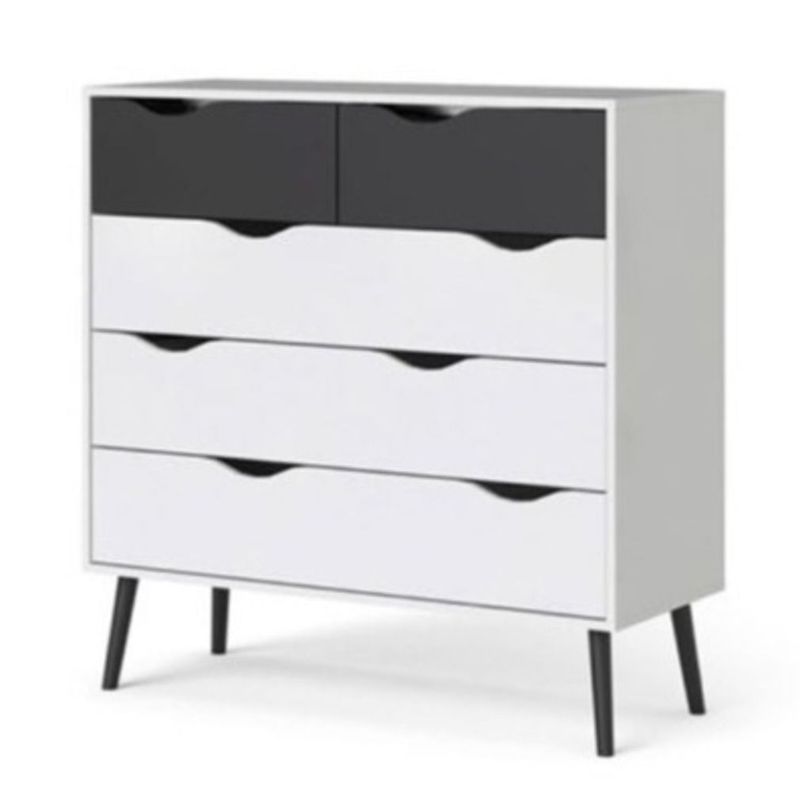 TU MESITA - Cómoda Clásica Matilde 5 cajones color Blanco/Negro TU MESITA