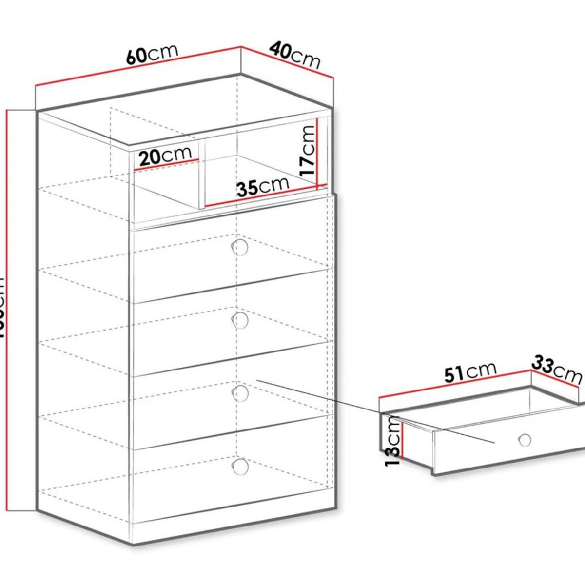 TU MESITA - Cómoda Juvenil Alison 4 cajones Multicolor TU MESITA