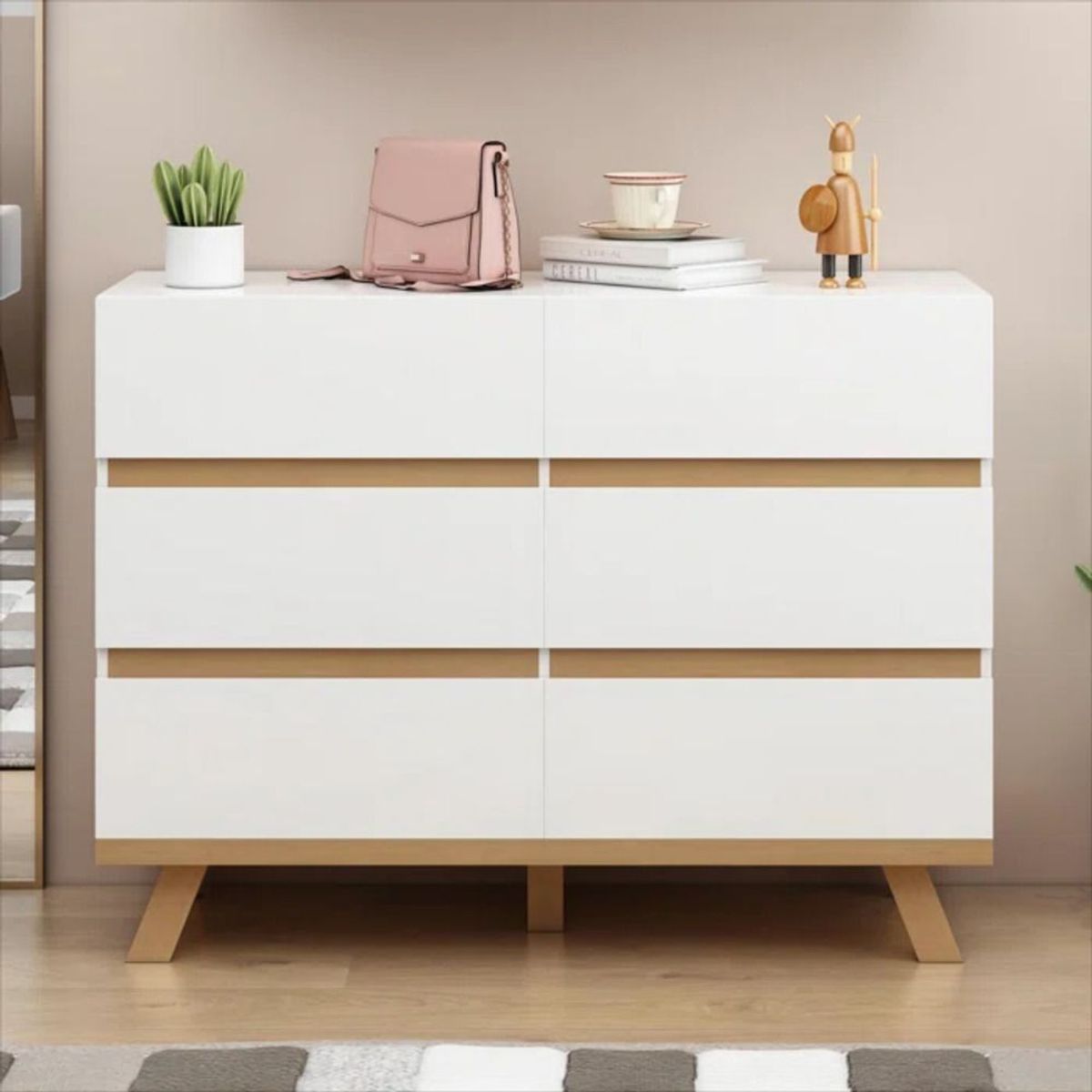 TU MESITA - Cómoda Contemporánea Luisa color Blanco/Haya 6 cajones TU MESITA