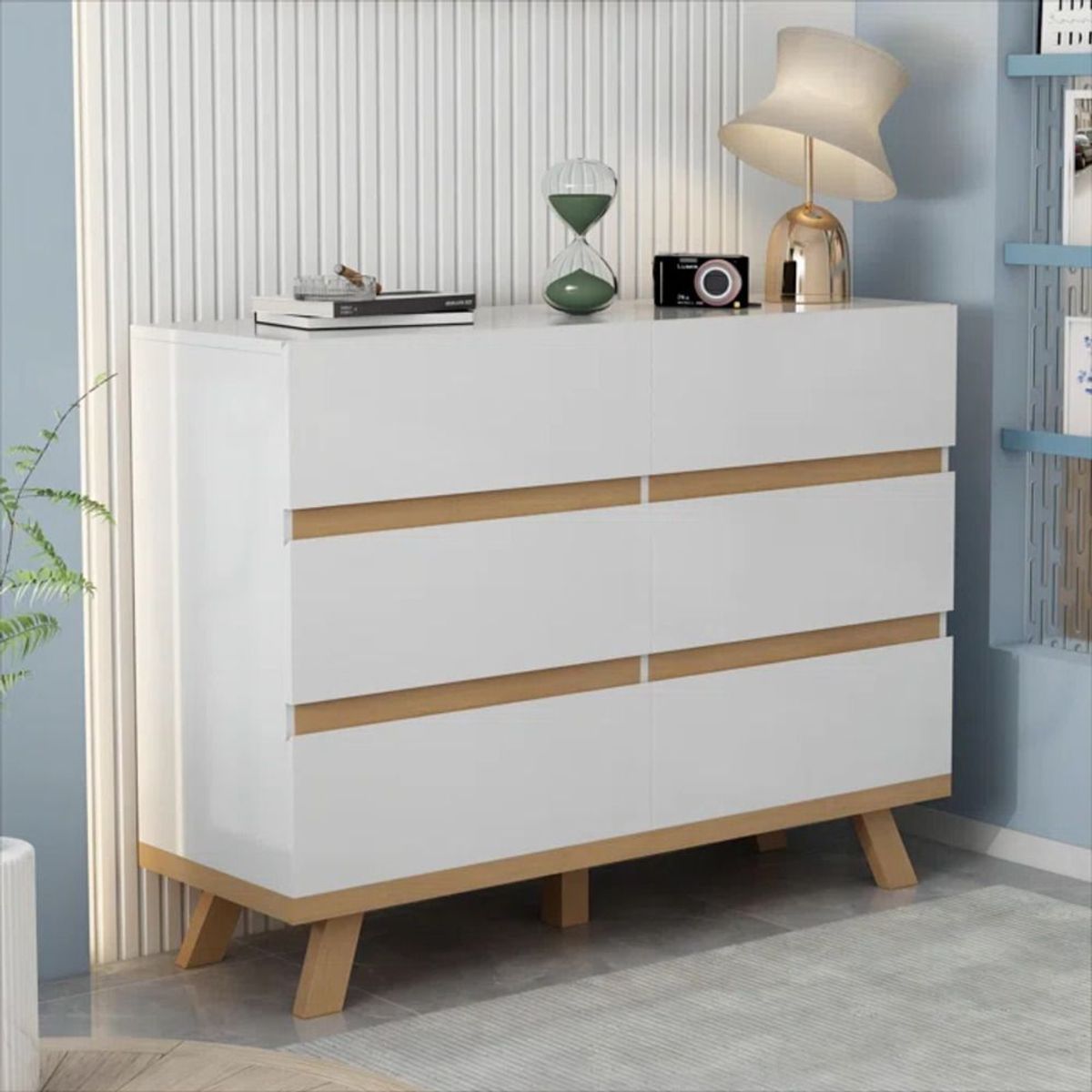 TU MESITA - Cómoda Contemporánea Luisa color Blanco/Haya 6 cajones TU MESITA