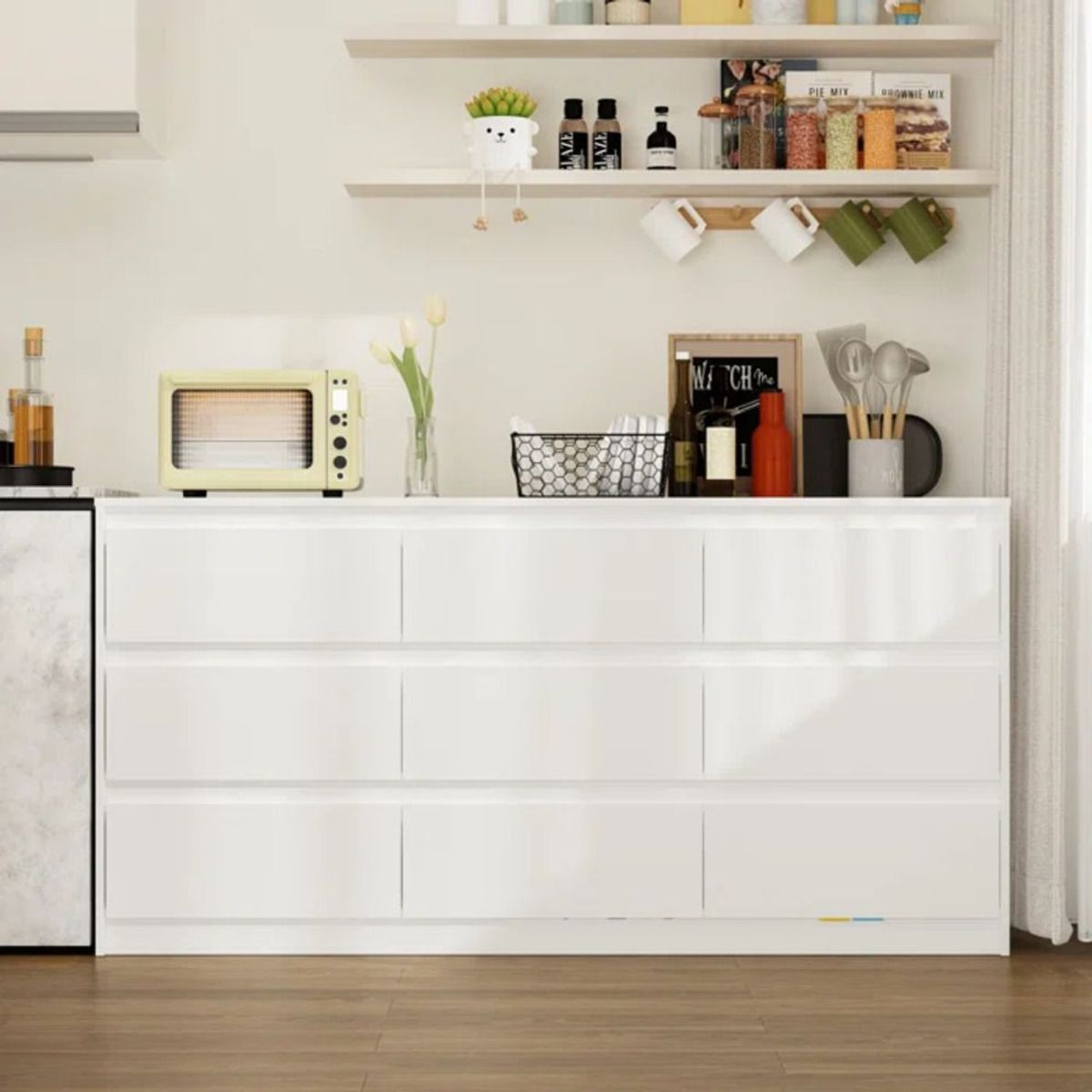 TU MESITA - Cómoda Larga Paracas 9 cajones color Blanco TU MESITA