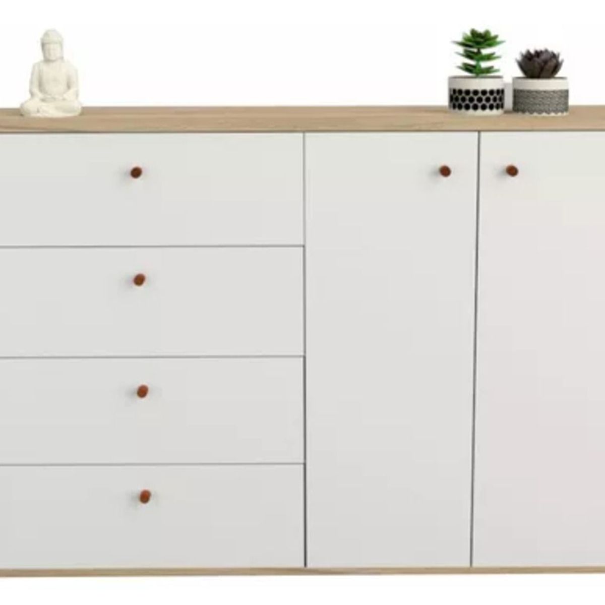 TU MESITA - Cómoda Juvenil 4 cajones 2 puertas Adelaida color Blanco TU MESITA