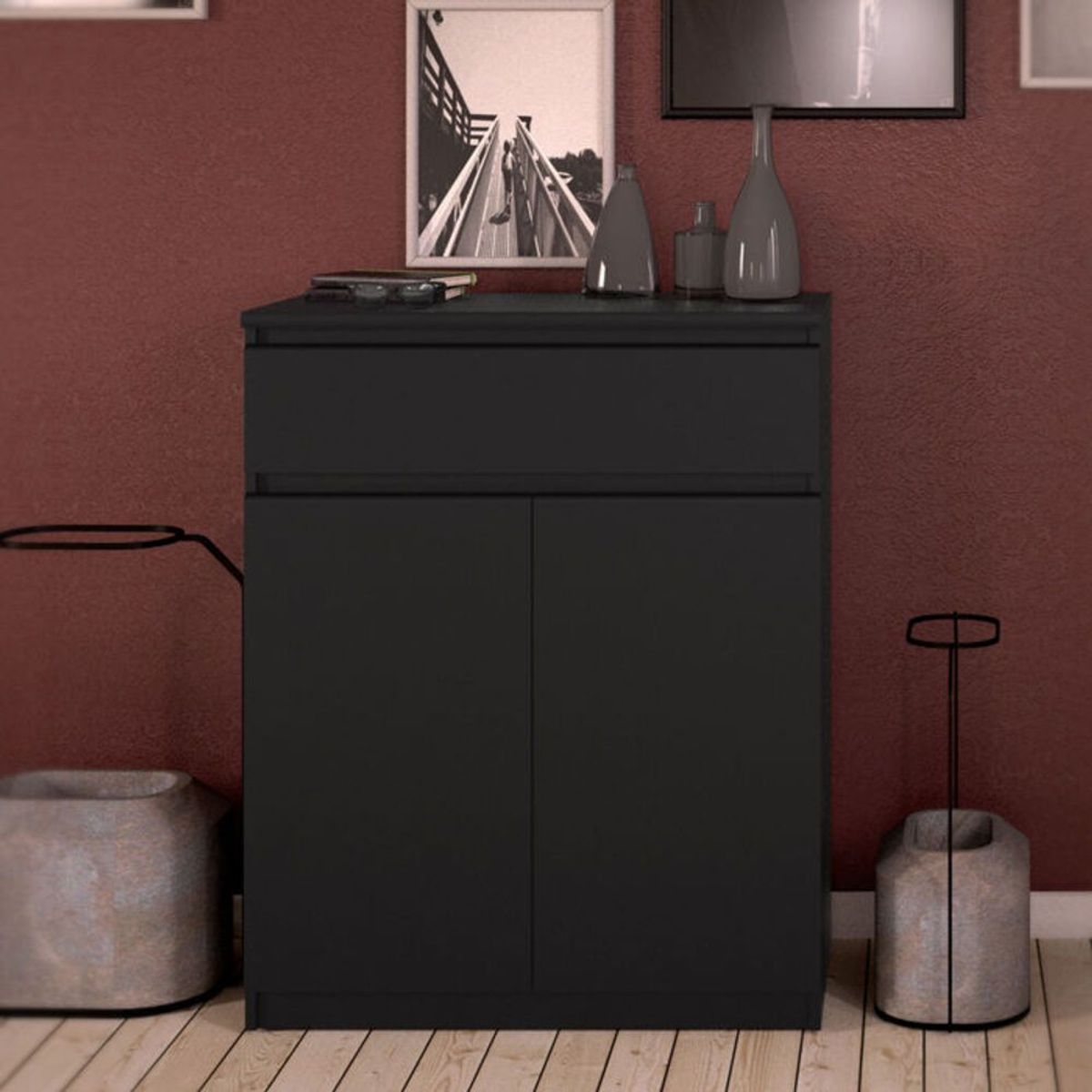 TU MESITA - Cómoda Clásica Pierina 1 cajón 2 púertas TU MESITA color Negro