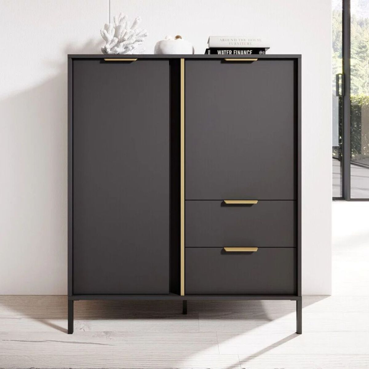 TU MESITA - Cómoda Moderna Ballarta 2 puertas 2 cajones TU MESITA color Negro