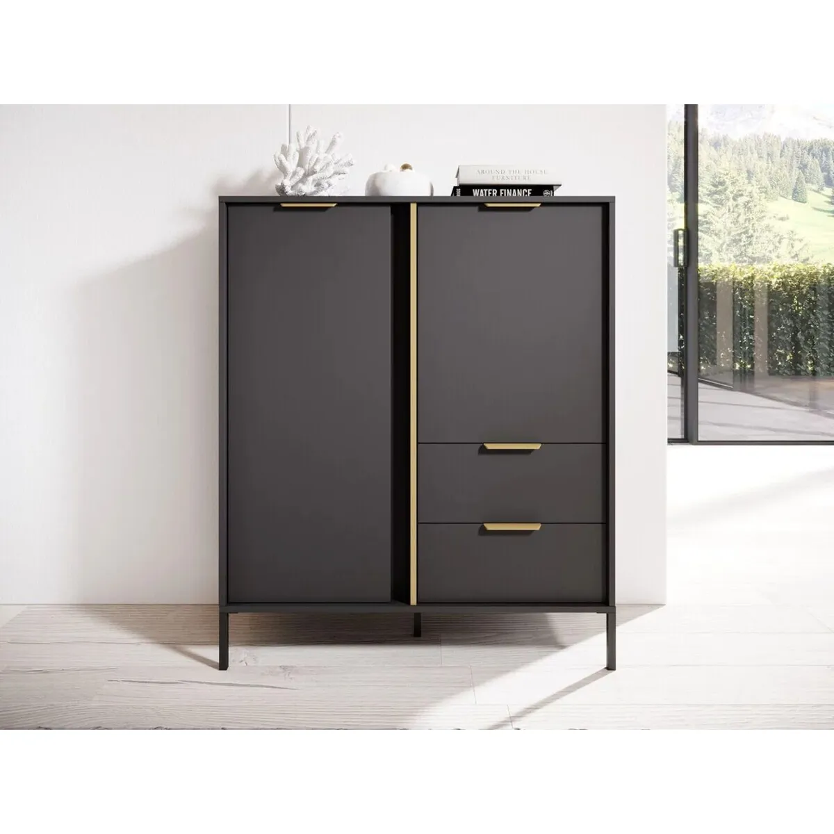 TU MESITA - Cómoda Moderna Ballarta 2 puertas 2 cajones TU MESITA color Negro