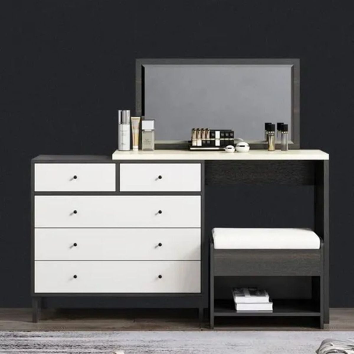 TU MESITA - Tocador Contemporáneo Arismendi Blanco-Negro 138cm