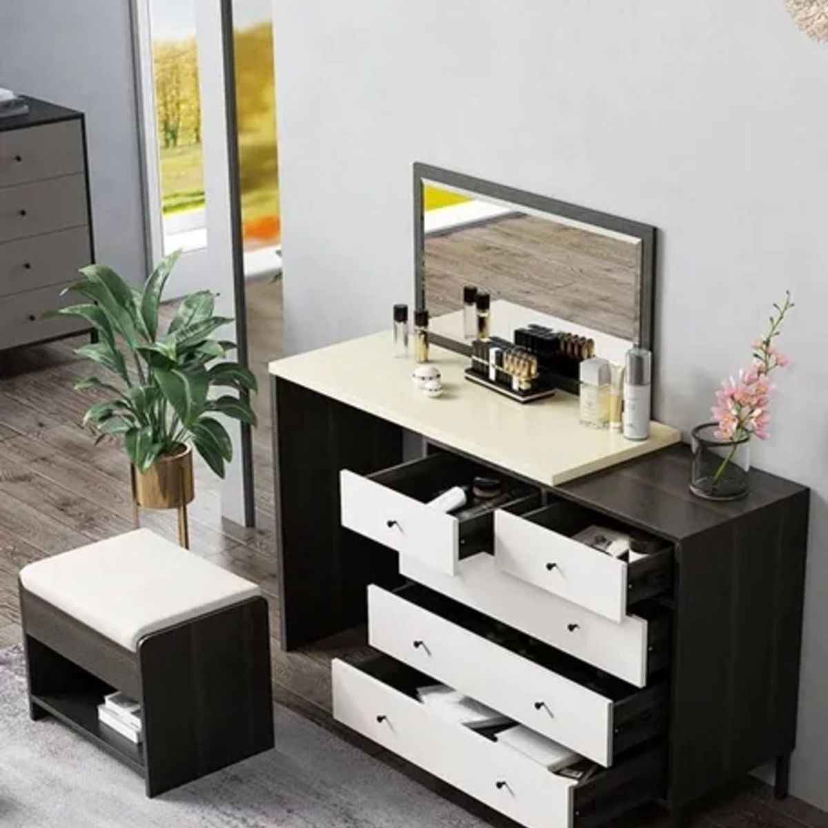 TU MESITA - Tocador Contemporáneo Arismendi Blanco-Negro 138cm