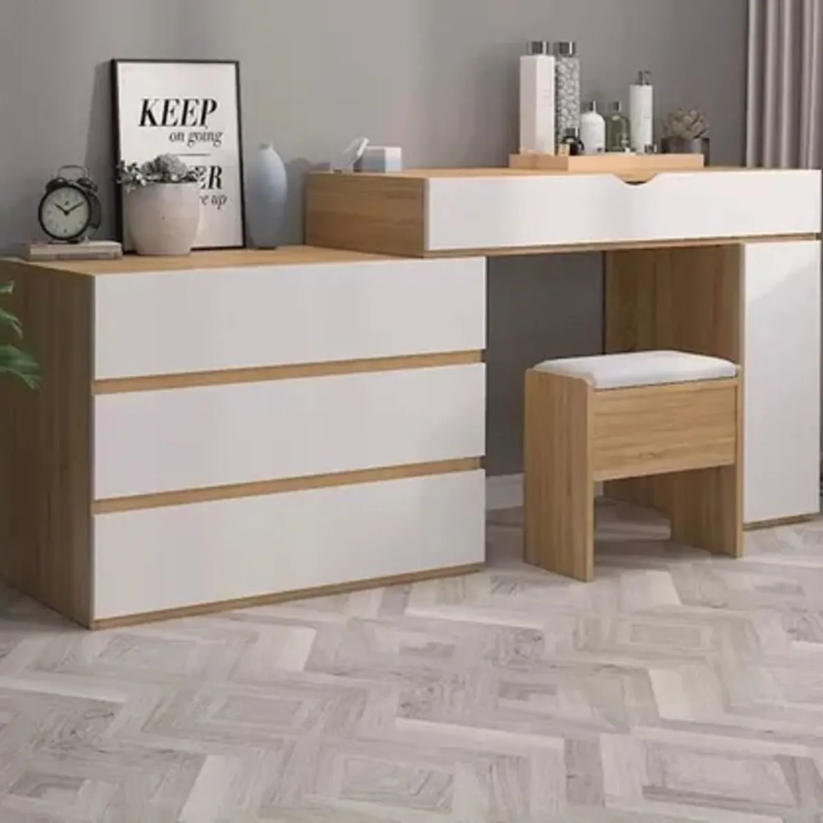 TU MESITA - Tocador Contemporáneo Prapé 135 cm Color Duna/Blanco TU MESITA