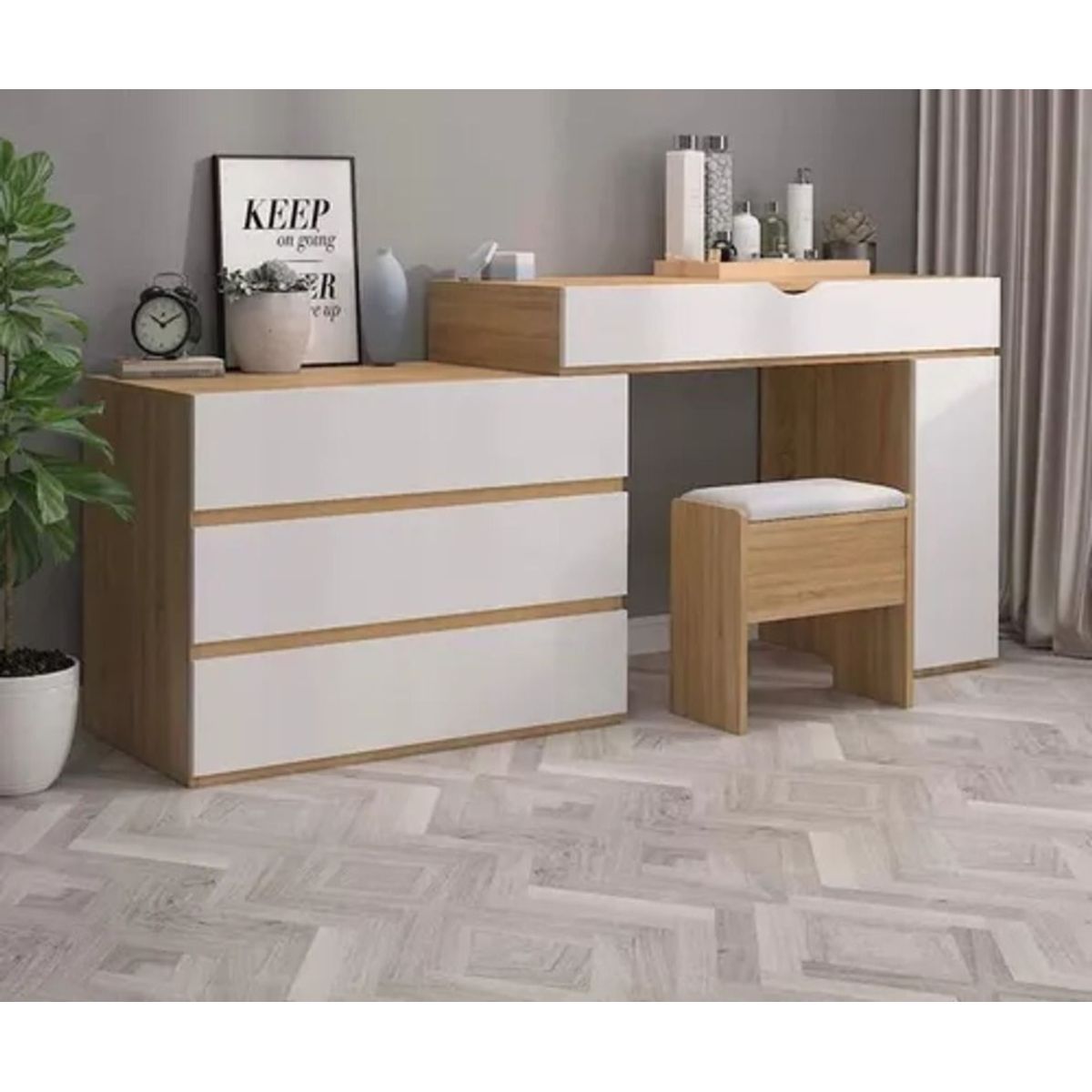 TU MESITA - Tocador Contemporáneo Prapé 135 cm Color Duna/Blanco TU MESITA