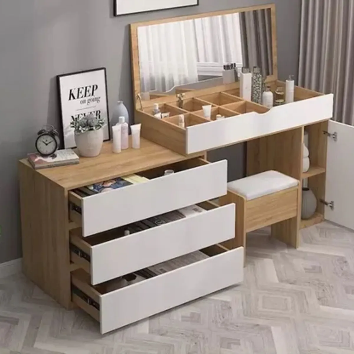 TU MESITA - Tocador Contemporáneo Prapé 135 cm Color Duna/Blanco TU MESITA