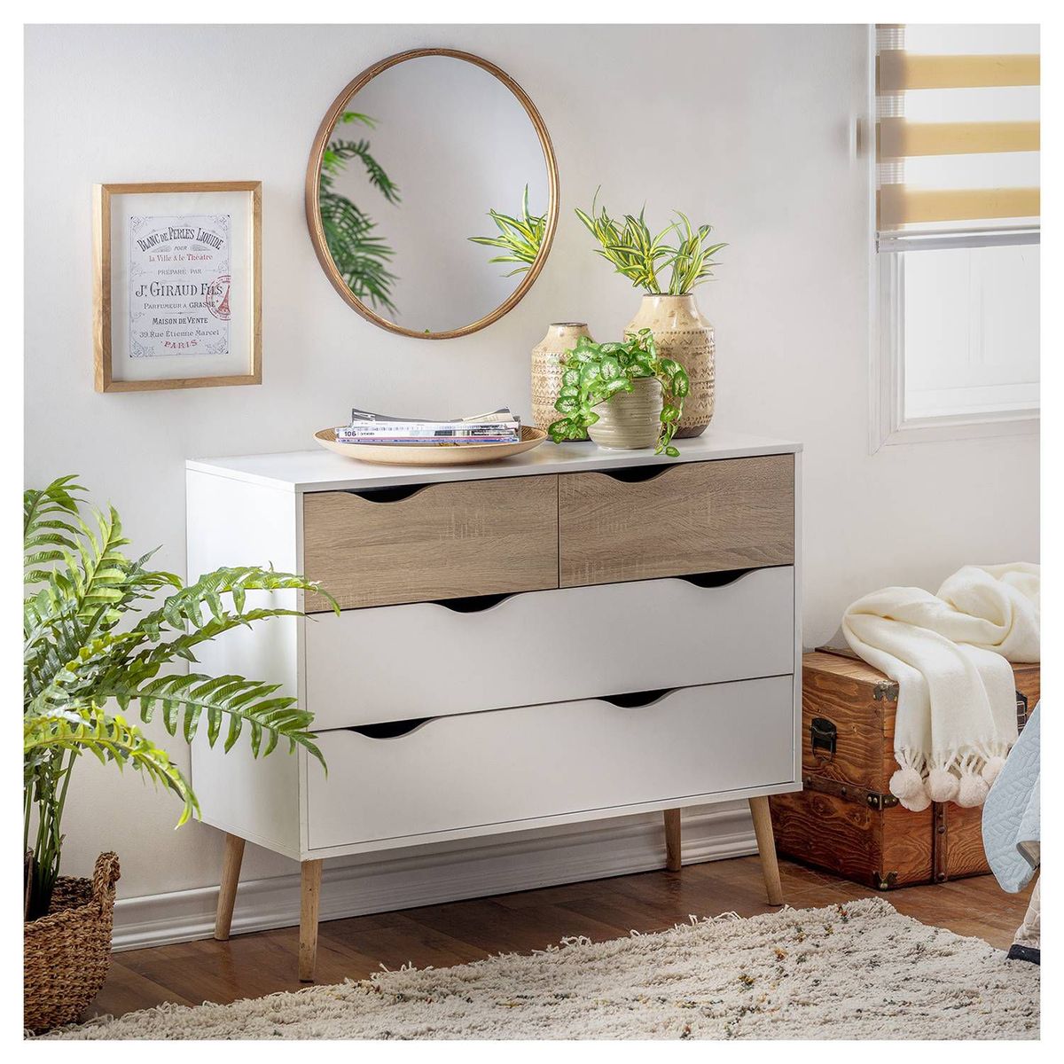 TU MESITA - Cómoda Vintage Sue 4 Cajones 98x39x81 cm Blanco/Oak