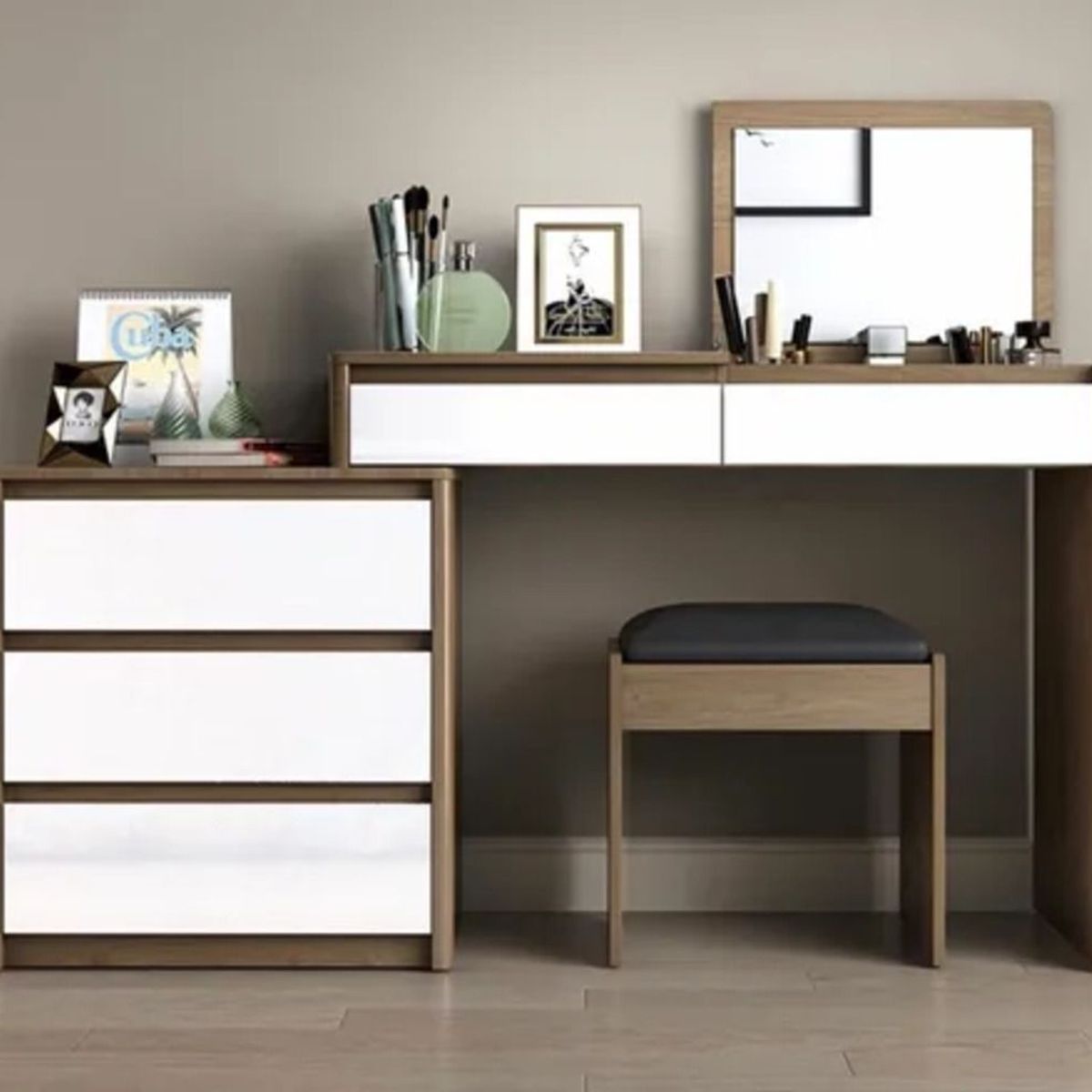 TU MESITA - Tocador Contemporáneo Montserrat Marrón-Blanco 130cm