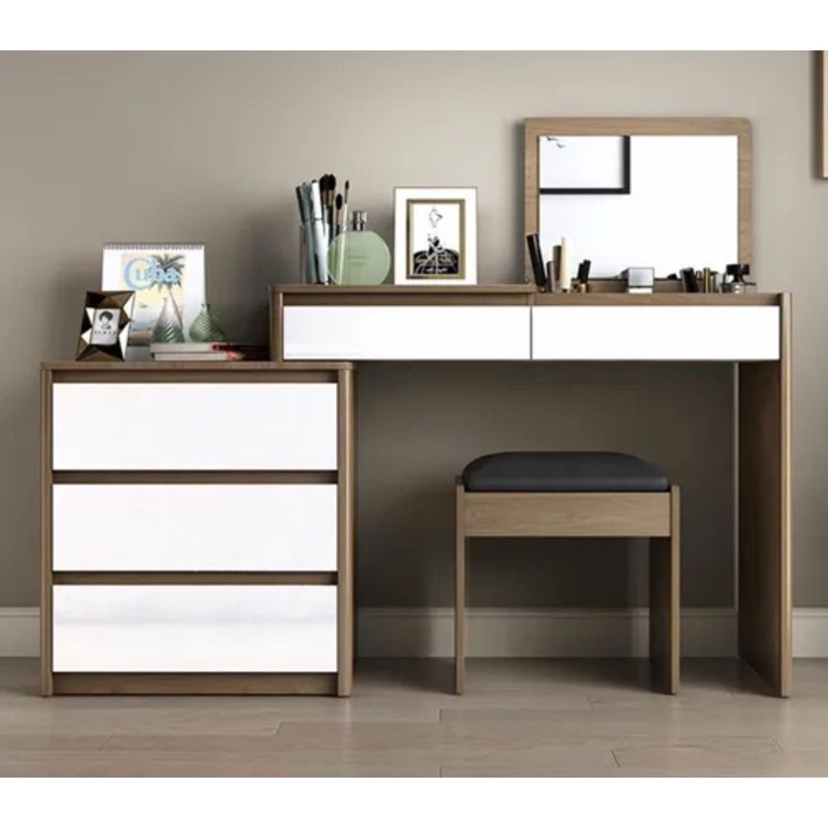 TU MESITA - Tocador Contemporáneo Montserrat Marrón-Blanco 130cm