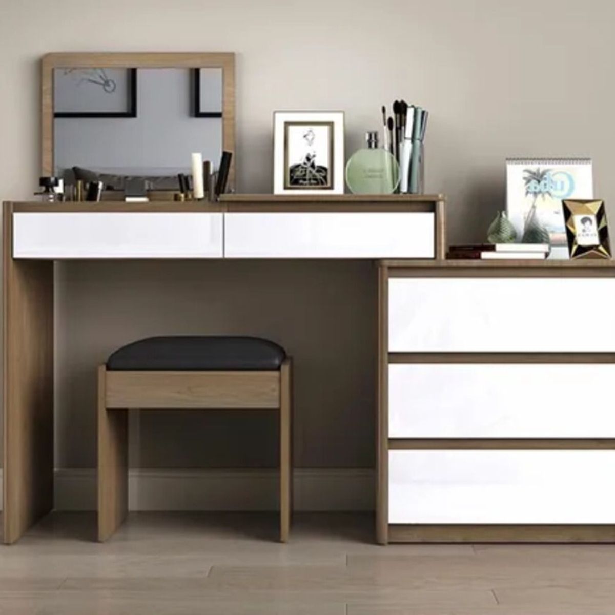 TU MESITA - Tocador Contemporáneo Montserrat Marrón-Blanco 130cm