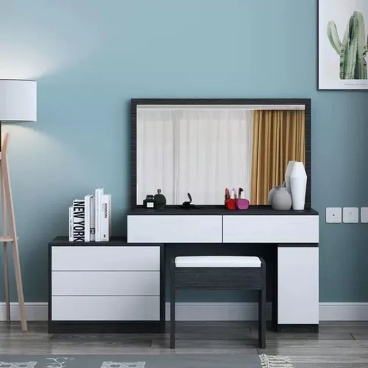 TU MESITA - Tocador Contemporáneo Capé Blanco-Negro 160cm