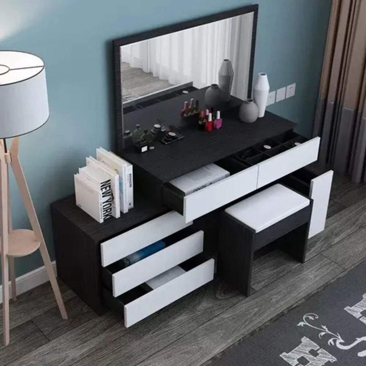 TU MESITA - Tocador Contemporáneo Capé Blanco-Negro 160cm