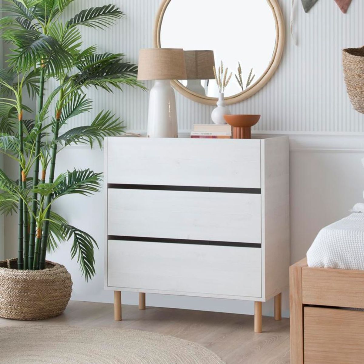 TU MESITA - Cómoda Minimalista Arhbo 3 Cajones Blanco