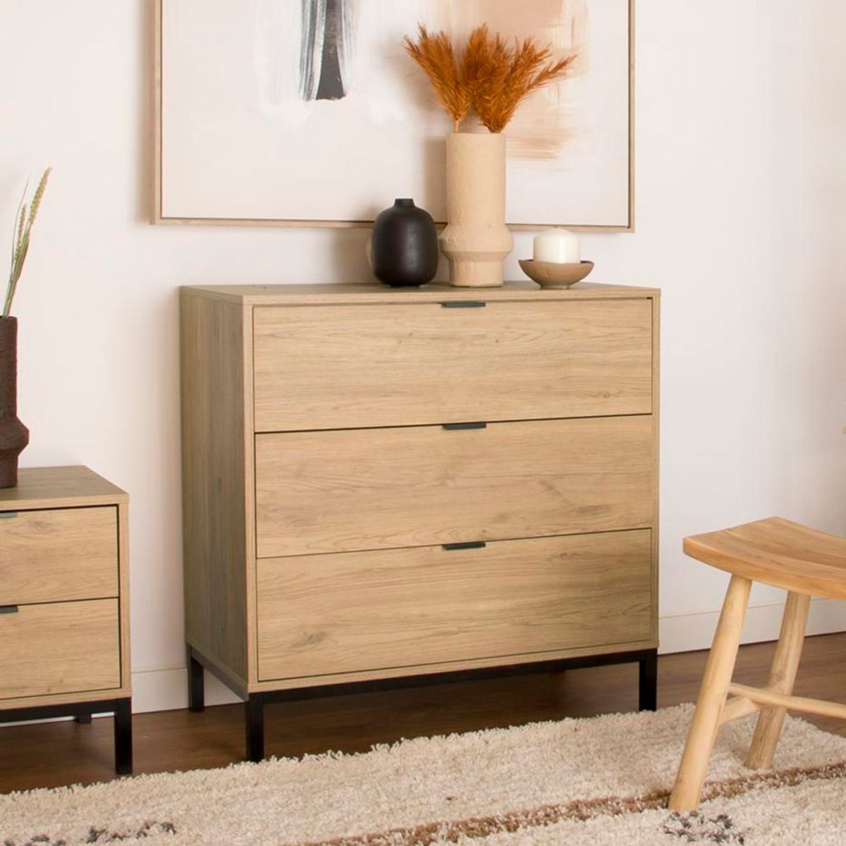 TU MESITA - Cómoda Contemporánea Namora 3 Cajones Marrón