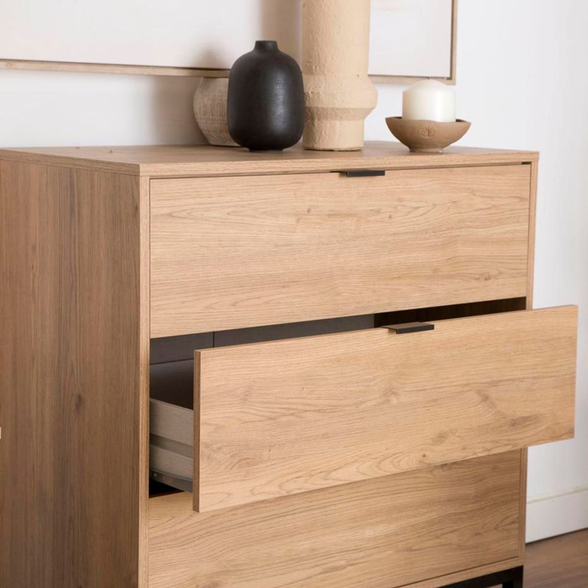 TU MESITA - Cómoda Contemporánea Namora 3 Cajones Marrón