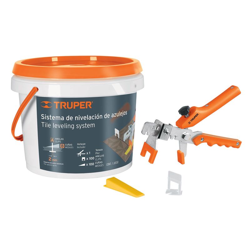 TRUPER - cuñas 100 unidades + anclas 100 + pinza para nivelacion de mayolica Truper