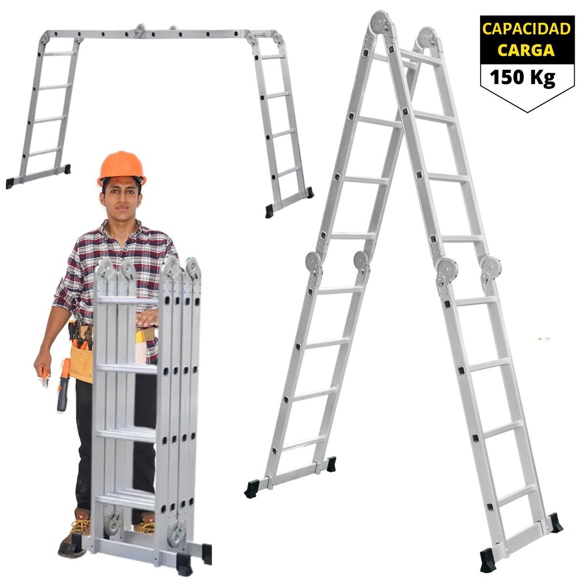 FERTON - Escalera multiposición 16 peldaños escalera articulada 150kg - Ferton