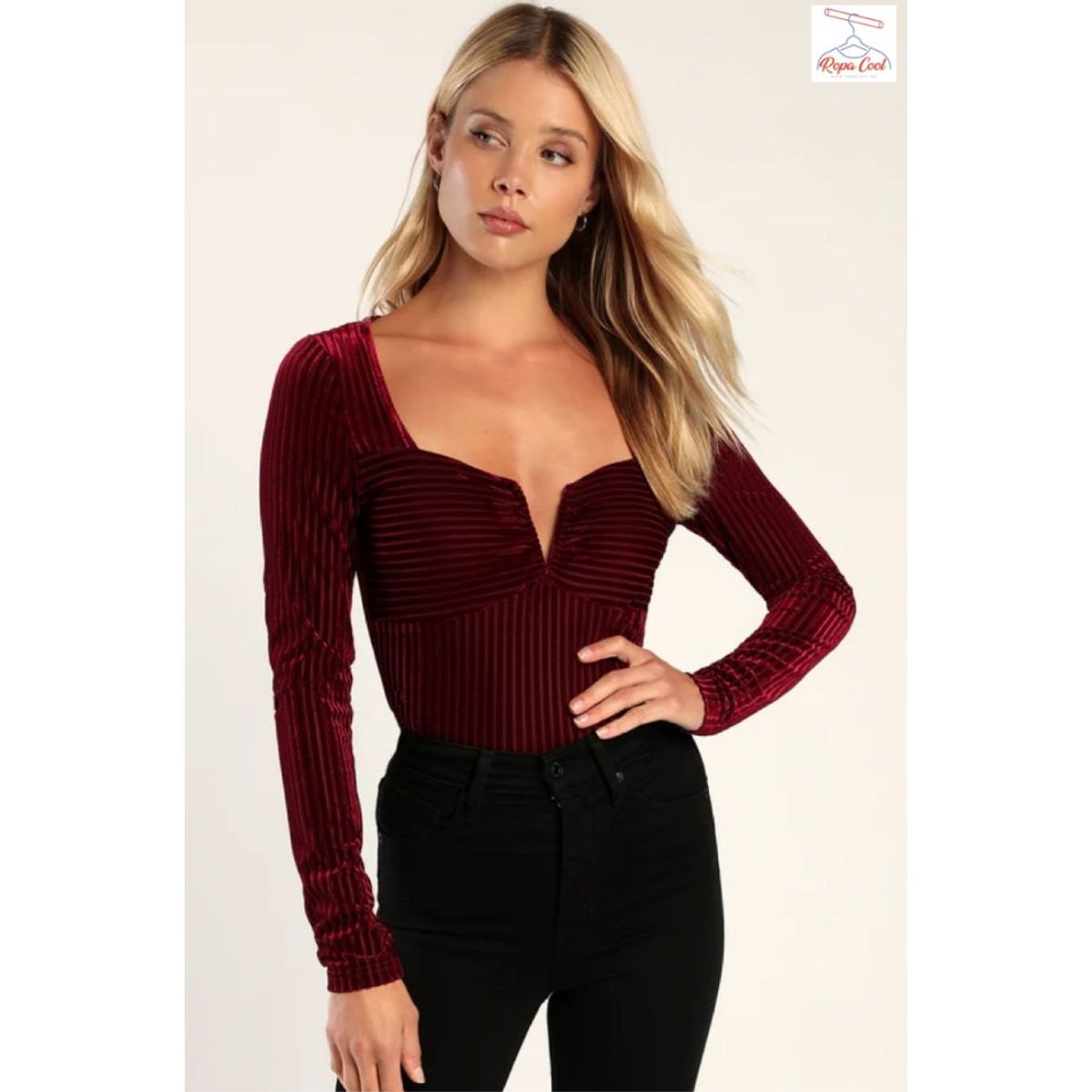 GENERICO - EXCLUSIVO DE LULUS Body De Manga Larga A Rayas De Terciopelo