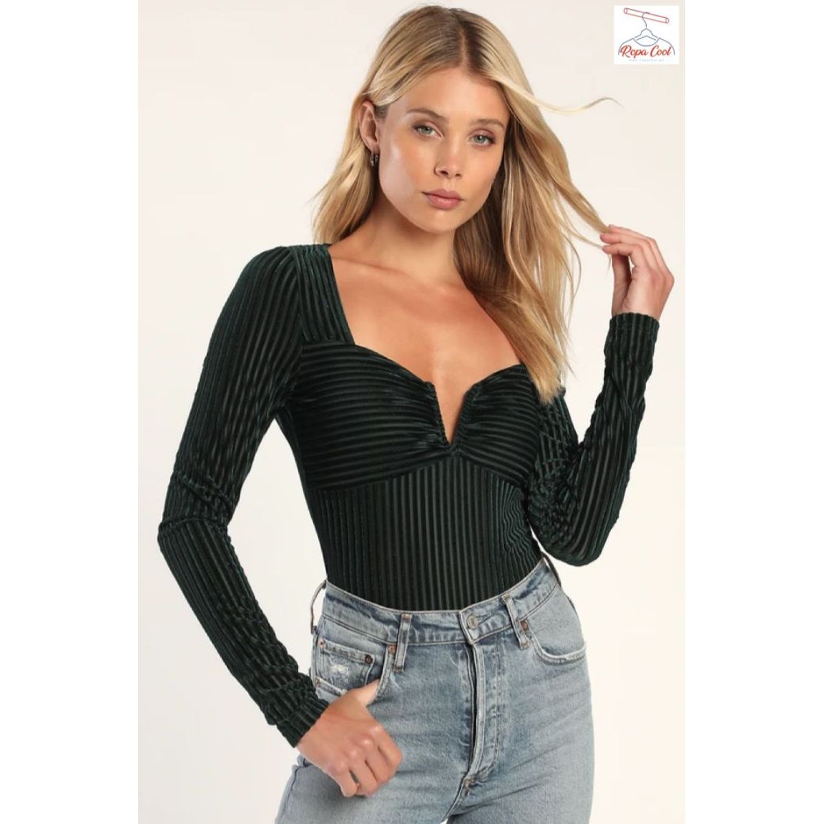 GENERICO - EXCLUSIVO DE LULUS Body De Manga Larga A Rayas De Terciopelo